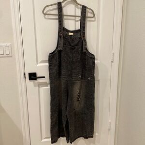 Three birds nest black denim jumpsuit overalls size small